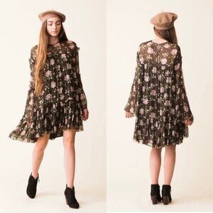 New Ulla Johnson Black Dahlia Floral Silk‎ Mini Dress Size 4